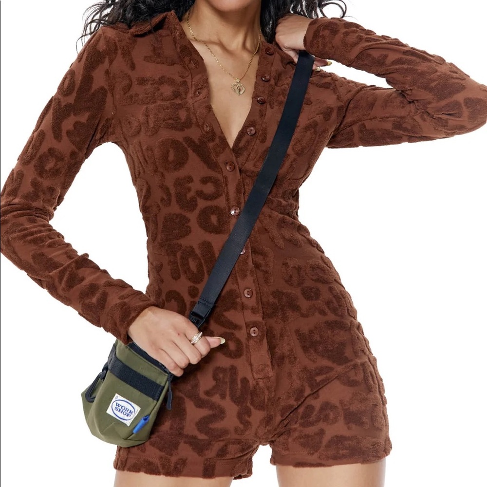 JADED LONDON SIZE 6 TOWELLING PLAYSUIT IN BROWN Size 6 US JADED LONDON